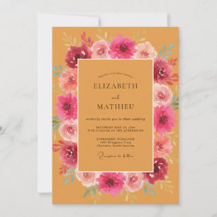 Invitación Boda de flores silvestres mostaza magenta