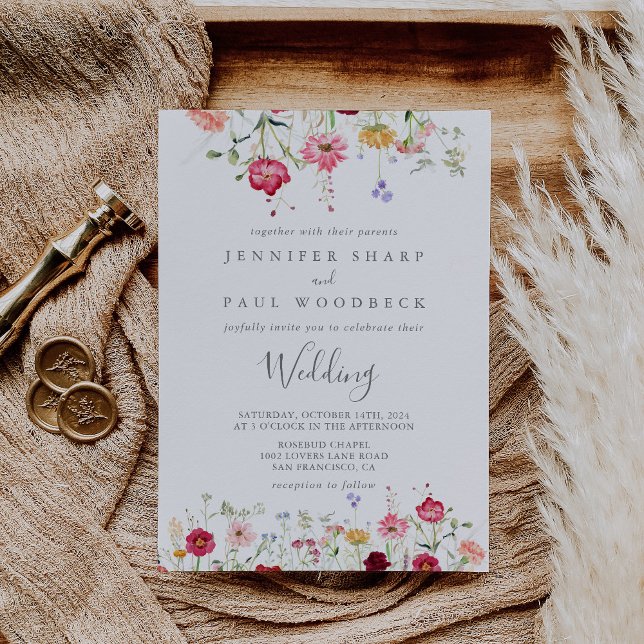Invitación Boda de flores silvestres multicolor simple (Subido por el creador)
