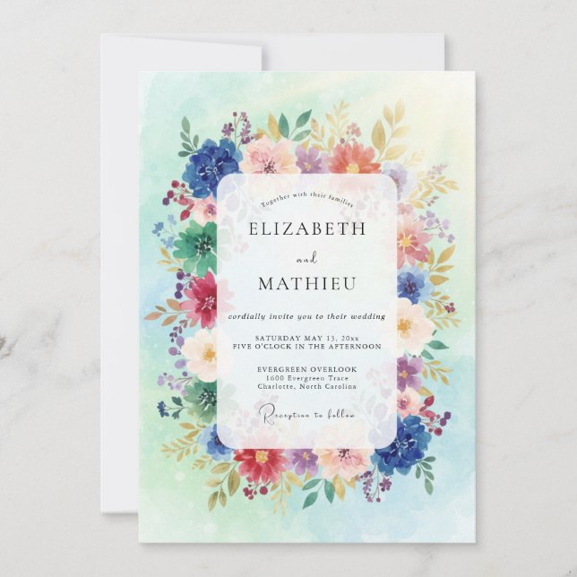 Invitación Boda de flores silvestres multicolores (Anverso)