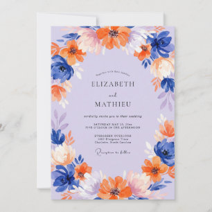 Invitación Boda de flores silvestres naranja cobalto