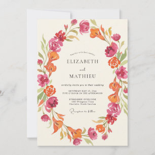 Invitación Boda de flores silvestres naranja magenta