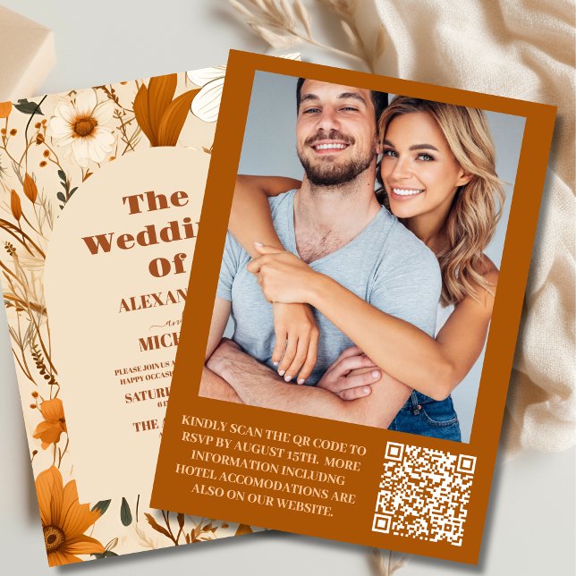 Invitación Boda de Flores Silvestres Naranja quemada por foto (Subido por el creador)