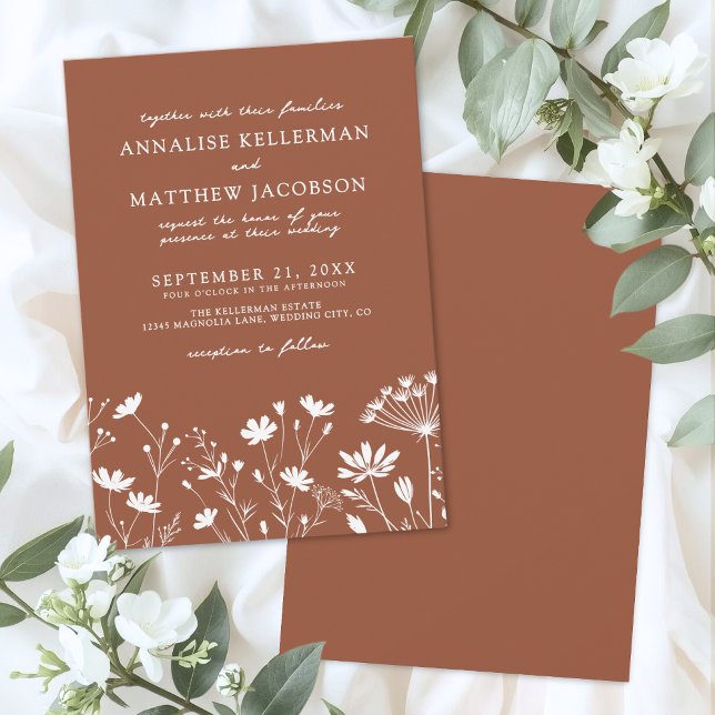 Invitación Boda de flores silvestres naranja quemado (Wildflower Burnt Orange Wedding Invitation)