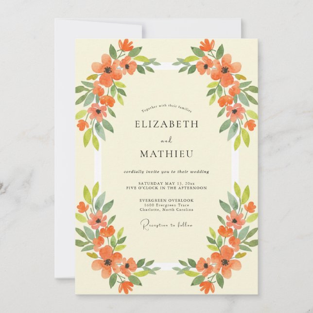 Invitación Boda de flores silvestres naranjas (Anverso)