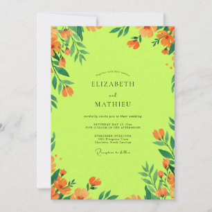 Invitación Boda de flores silvestres naranjas Chartreuse