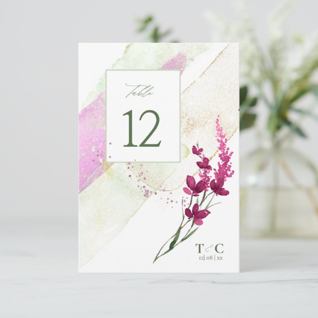Invitación Boda de flores silvestres Número de tabla Fuchsia  (Anverso de pie)
