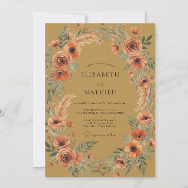 Invitación Boda de flores silvestres óxido de hierro ocre (Anverso)