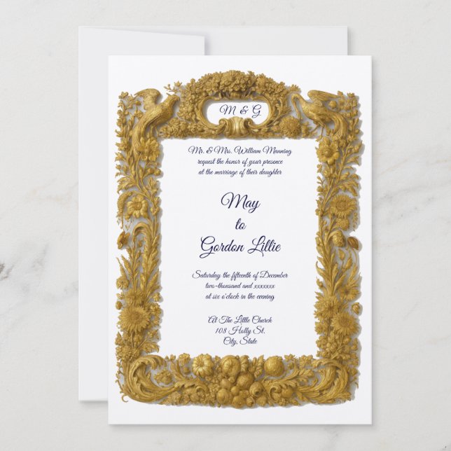 Invitación Boda de flores silvestres, pájaros y mariposas (Anverso)