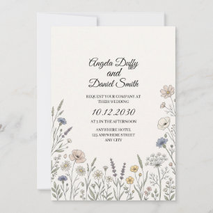 Invitación Boda de flores silvestres pastel