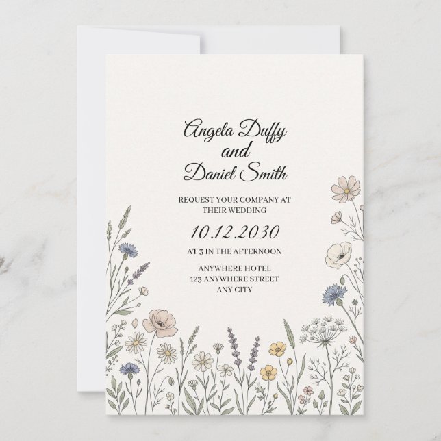 Invitación Boda de flores silvestres pastel (Anverso)