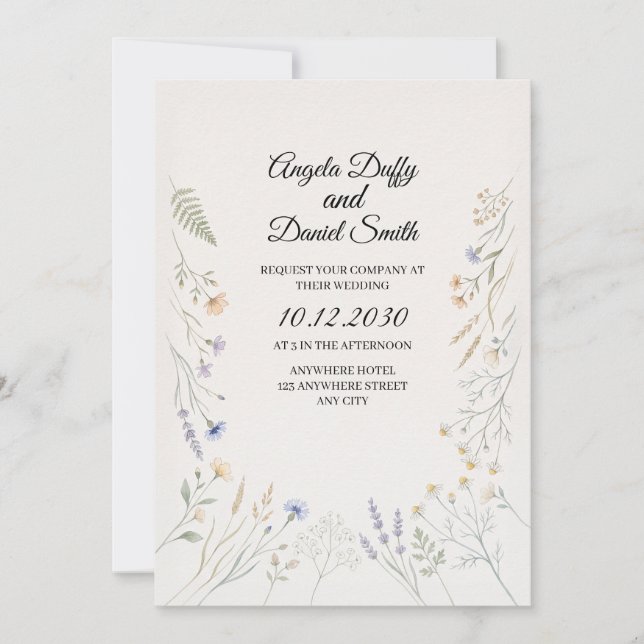 Invitación Boda de flores silvestres pastel (Anverso)