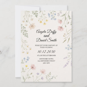 Invitación Boda de flores silvestres pastel