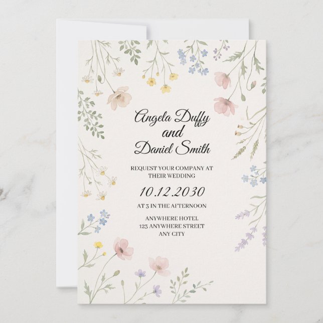 Invitación Boda de flores silvestres pastel (Anverso)