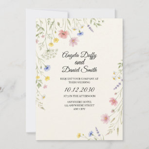 Invitación Boda de flores silvestres pastel
