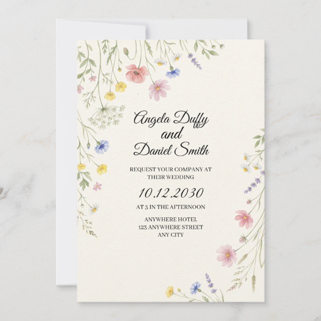 Invitación Boda de flores silvestres pastel (Anverso)