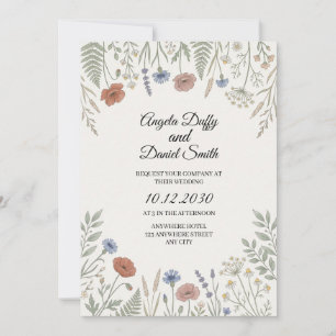 Invitación Boda de flores silvestres pastel