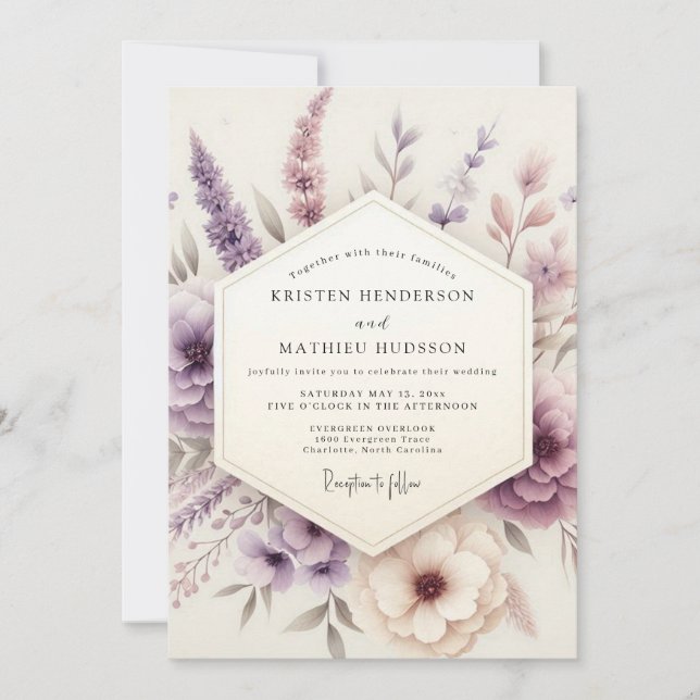 Invitación Boda de flores silvestres pastel de lavanda (Anverso)
