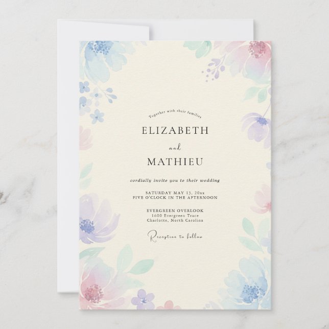 Invitación Boda de flores silvestres pastel pervinca (Anverso)