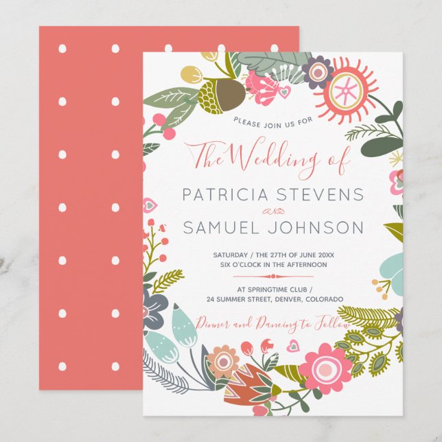 Invitación Boda de flores silvestres pintadas a mano (Anverso / Reverso)