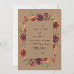 Invitación Boda de flores silvestres pintadas con terracota p