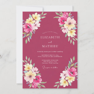 Invitación Boda de flores silvestres pintadas de magenta