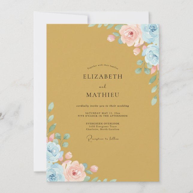 Invitación Boda de flores silvestres pintadas de oro (Anverso)