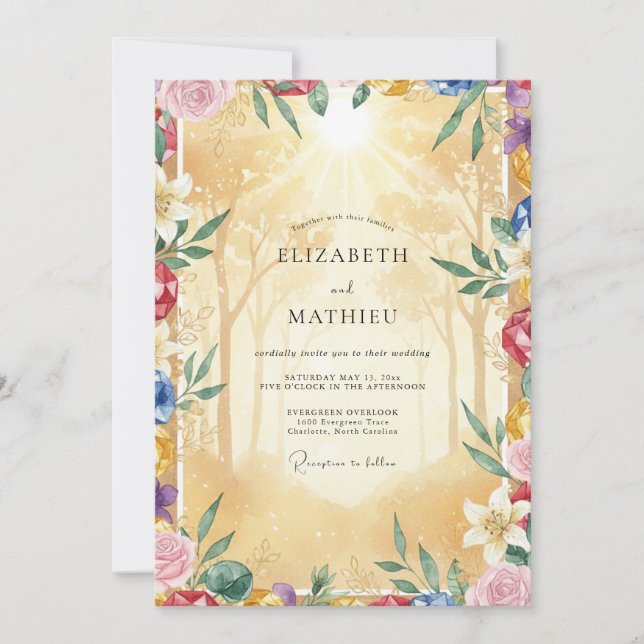 Invitación Boda de flores silvestres pintadas de oro (Anverso)