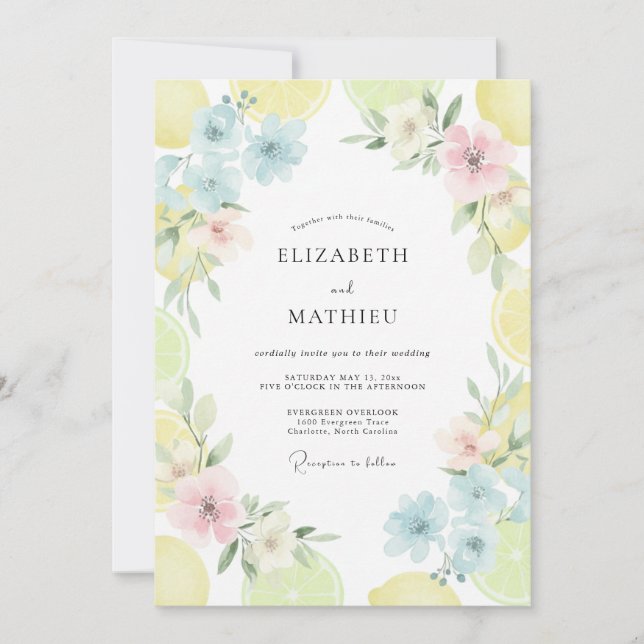 Invitación Boda de flores silvestres pintadas pastel (Anverso)