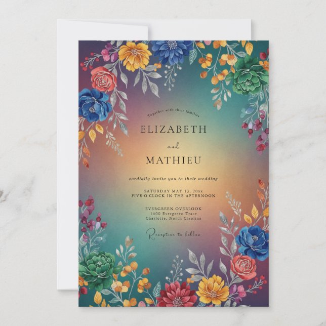Invitación Boda de flores silvestres pintadas vívidamente (Anverso)