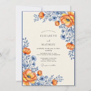 Invitación Boda de flores silvestres pintorescas naranjas