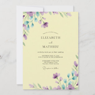 Invitación Boda de flores silvestres púrpura amarillo mantequ