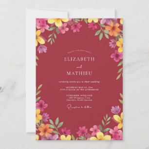 Invitación Boda de flores silvestres rojas intensas