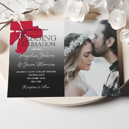 Invitación Boda de flores silvestres rojas y negras