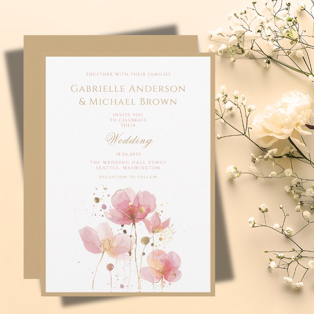 Invitación Boda de Flores Silvestres Románticas de Oro Rosa (Subido por el creador)