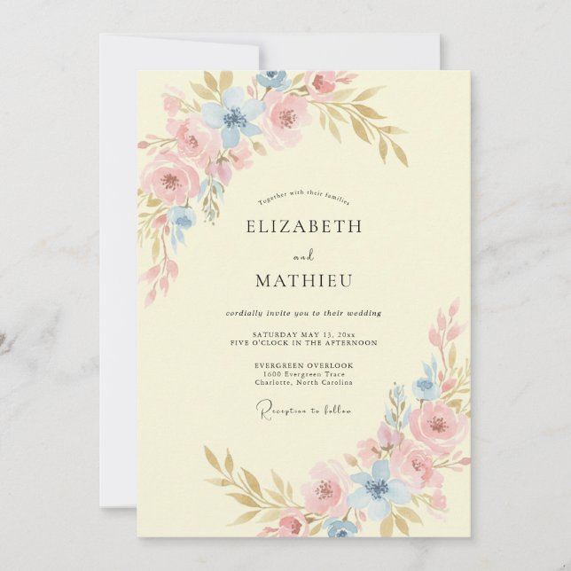 Invitación Boda de flores silvestres rosa mantequilla (Anverso)