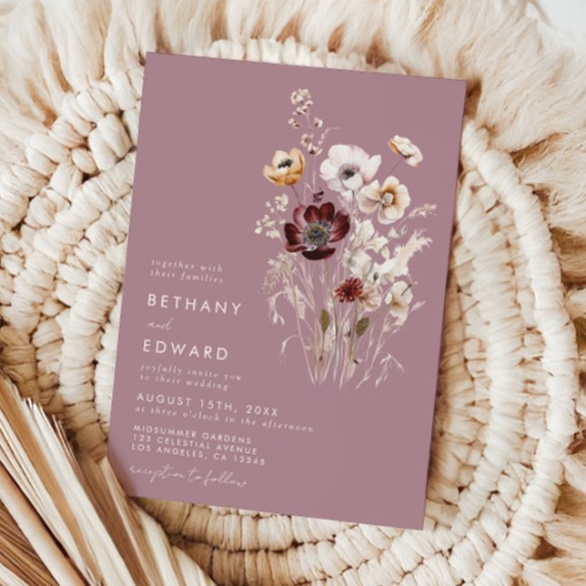 Invitación Boda de flores silvestres rosa polvorienta (Subido por el creador)