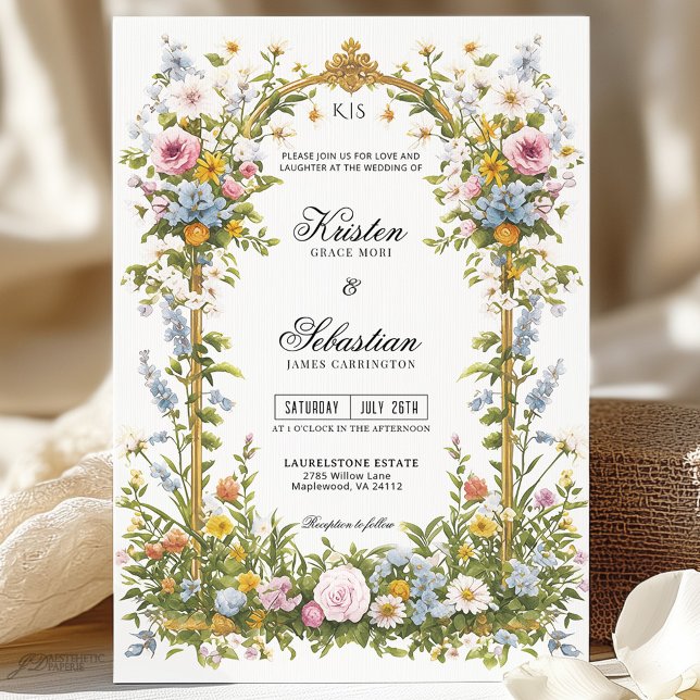 Invitación Boda de flores silvestres rosa y azul con marco do (Subido por el creador)