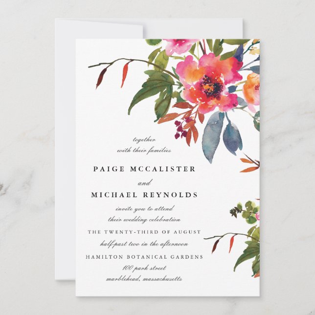 Invitación Boda de flores silvestres rosadas (Anverso)