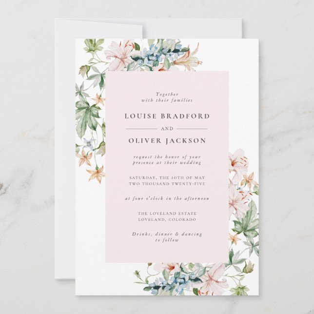 Invitación Boda de flores silvestres rosadas (Anverso)