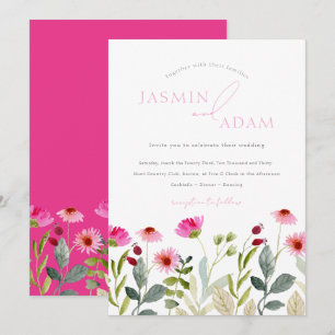 Invitación Boda de flores silvestres rosadas modernas