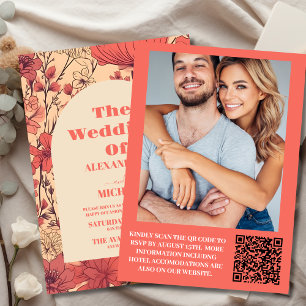 Invitación Boda de flores silvestres rosadas Naranja