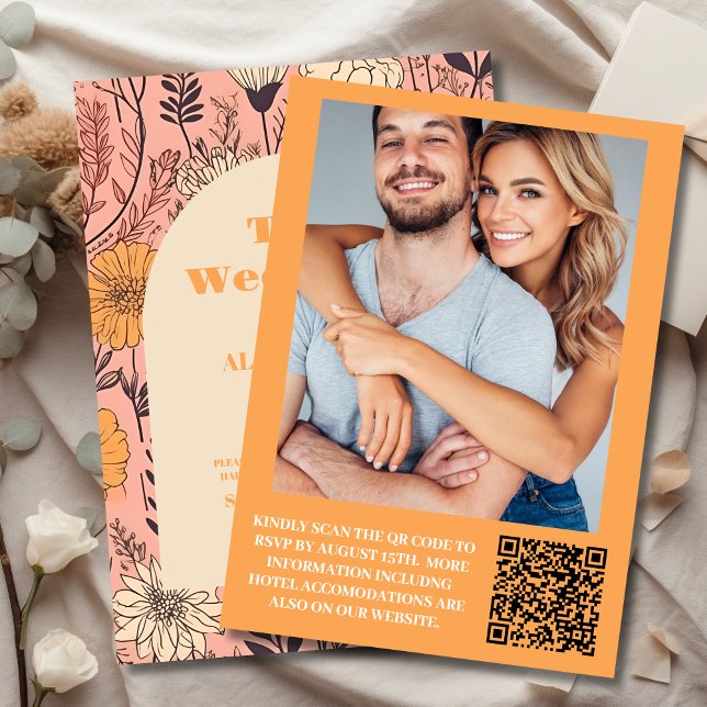 Invitación Boda de flores silvestres rosadas Naranja (Subido por el creador)