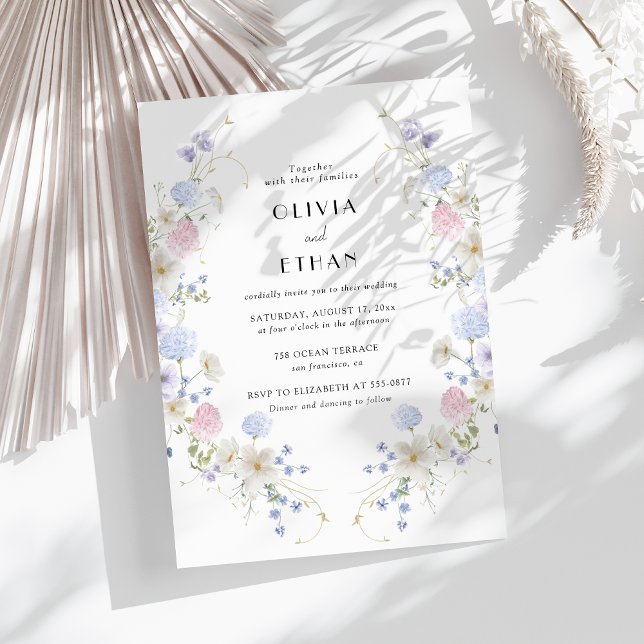 Invitación Boda de flores silvestres rosadas y moradas de jar (Subido por el creador)