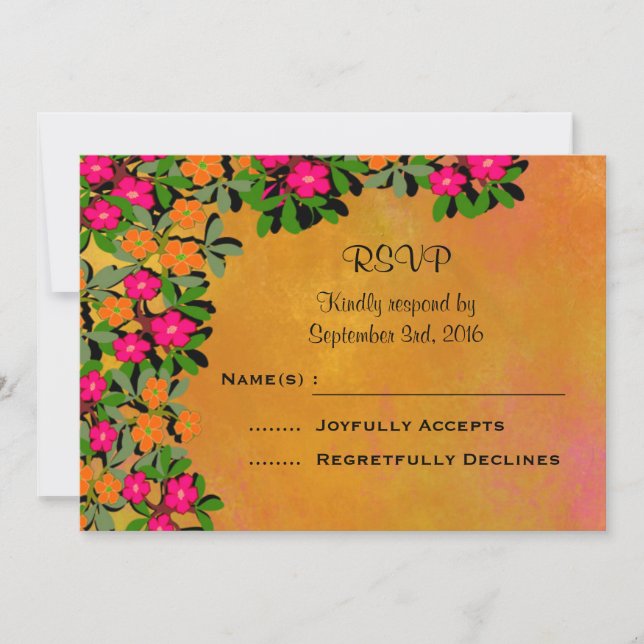 Invitación Boda de flores silvestres rosadas y Naranjas RSVP (Anverso)