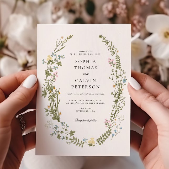 Invitación Boda de flores silvestres rosas y azules (Subido por el creador)