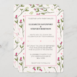 Invitación Boda de flores silvestres rosas y verdes
