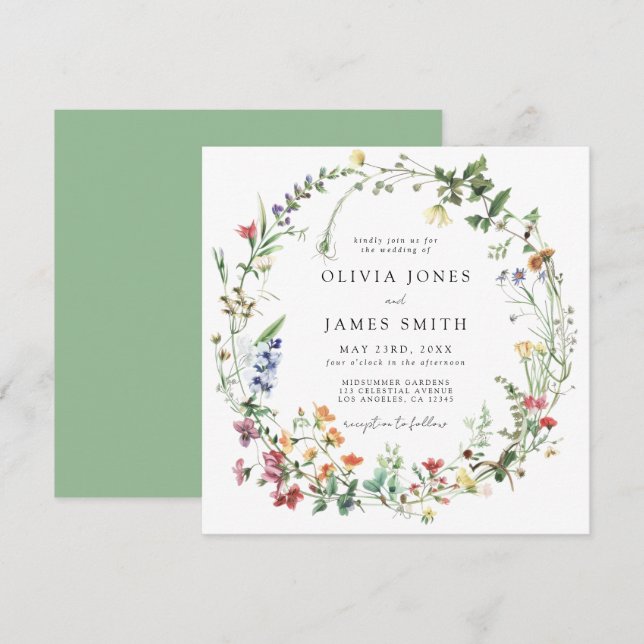 Invitación Boda de flores silvestres rusas (Anverso / Reverso)