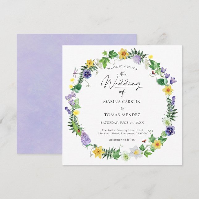 Invitación Boda de flores silvestres rusas de Bohemia (Anverso / Reverso)