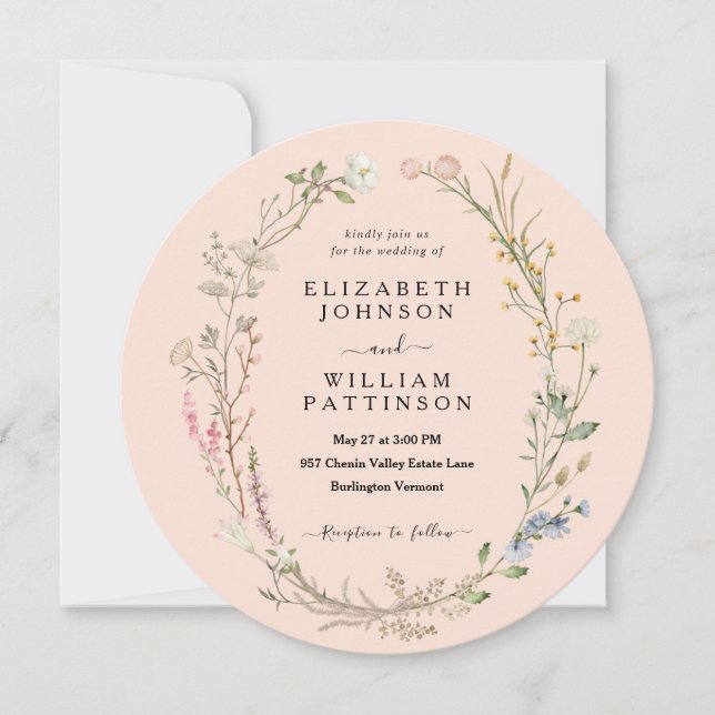 Invitación Boda de flores silvestres rusas Rubor Pink (Anverso)