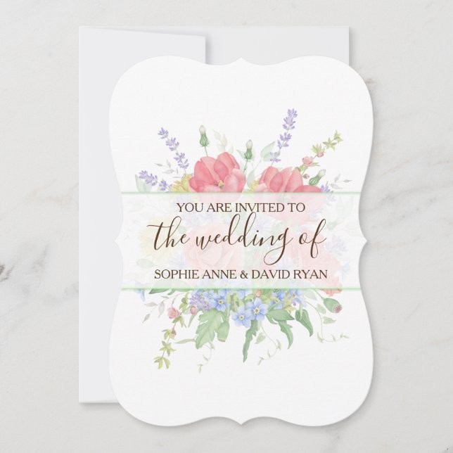 Invitación Boda de flores silvestres rusticas acuarela Meadow (Anverso)